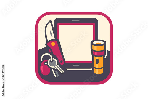 Smartphone, knife, keys, and flashlight placed on a flat surface for everyday use and quick access at home or outdoors