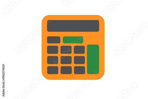 Calculator icon in simple design with orange background and green button showing basic functions for math tasks