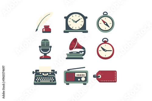 Vintage writing tools and timekeeping devices in a modern digital setting with a touch of nostalgia