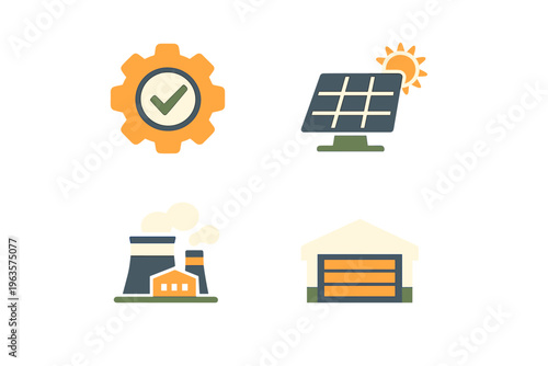 Solar energy solutions and industrial symbols in graphic design for clean power