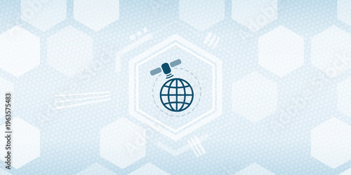 Space technology vector satellite orbiting earth icon for global communication network internet connection and signal transmission vektor