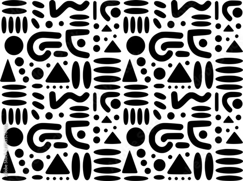 Black Geometric Shapes Pattern White Background Abstract Organic Forms Repeating