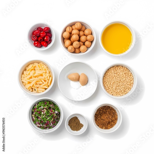 Fresh healthy food ingredients white background by Jpg File