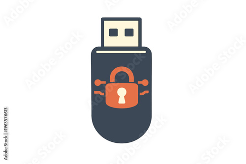 Secure USB drive with lock symbol and digital design showing data protection