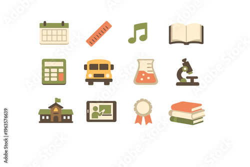 School symbols and tools representing education and learning in a simple layout