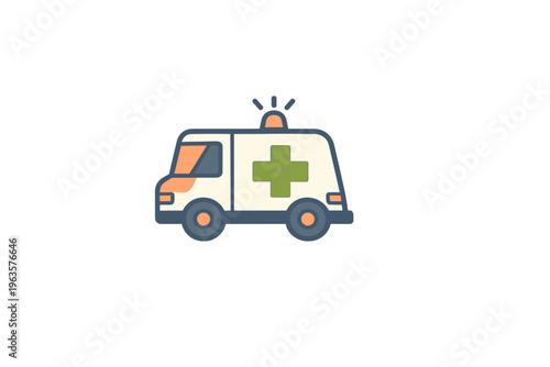 Ambulance response vehicle with a medical symbol and siren in a simple design on a white background