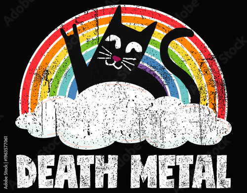 Cat Rainbow Heavy Metal Band Kids Goth Funny Death Metal - printable editable vector art file.