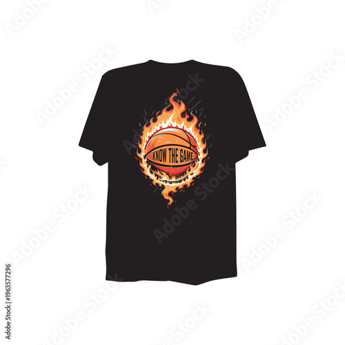 Flaming Basketball T-shirt Design with Know The Game Typography