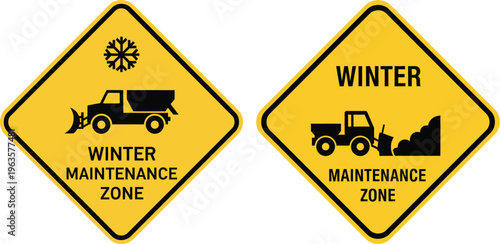 Winter maintenance zone road signs for snow plows and trucks