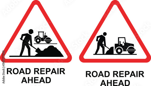 Road repair ahead warning signs