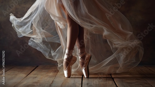 ballerina feet in pointe shoes with flowing fabric moody dance studio
