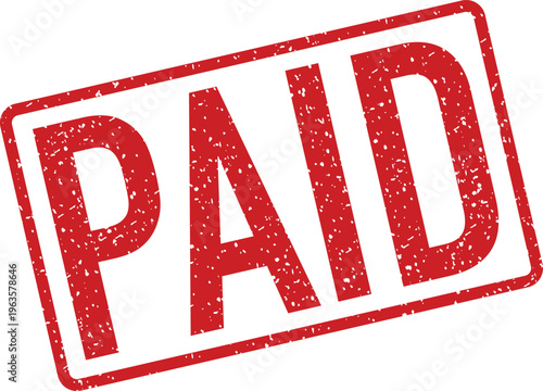 A vibrant red rectangular stamp prominently displays the word PAID indicating a completed financial transaction