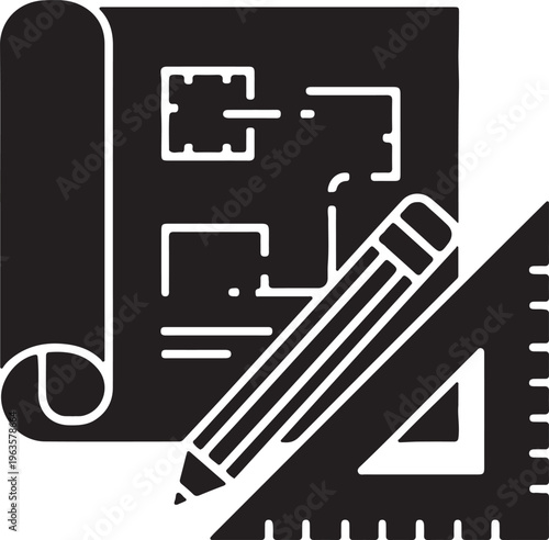 Architectural drafting tools and blueprint