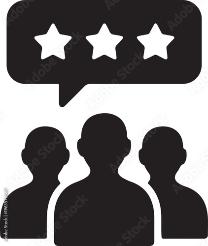 Three people with a speech bubble rating of three stars