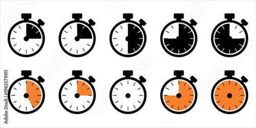 Collection of Stopwatch Icons Showing Different Time Intervals and Fill Levels timer clock