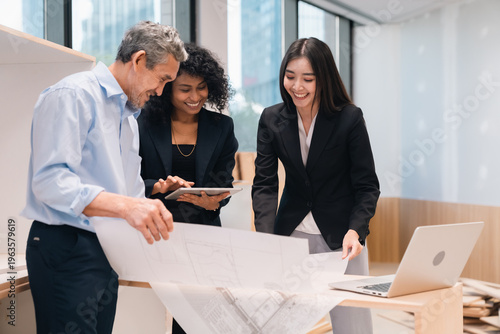 Business Presentation of Marketing Plan and Data Analysis in Modern Office, Young Professional Presenting Strategy, KPI Metrics and Project Workflow to Team During Corporate Meeting