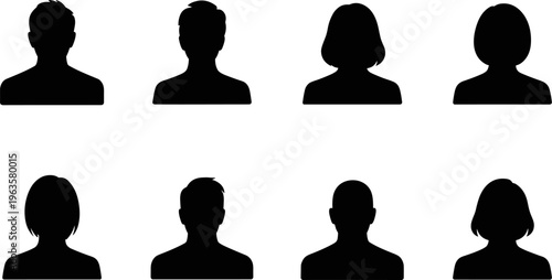 Eight Black Silhouette Head Profile Icons For User Avatars untitled illustration