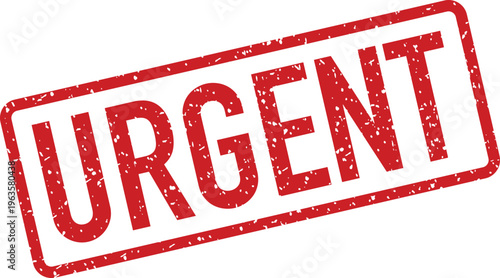 Prominent red rubber stamp with a grunge texture displaying the important word URGENT on white