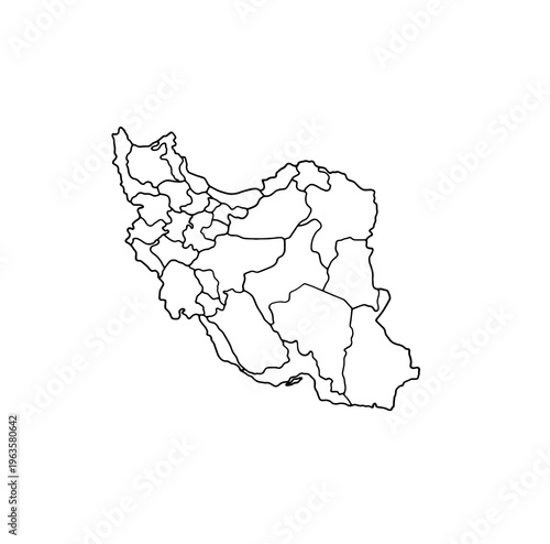 Detailed outline map of Iran clearly delineating its administrative provinces for geographical and political representation purposes.