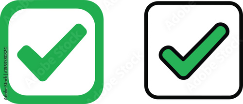 Two square checkbox icons with green check marks displayed side by side against a white background Vector