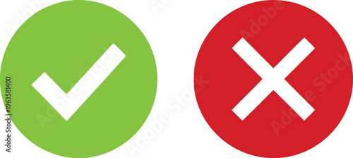 Green check mark and red cross mark symbols representing correct and incorrect choices isolated Vector