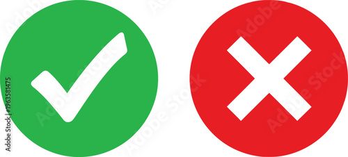 A graphic representation showing a green checkmark symbol next to a red cross mark icon sign Vector