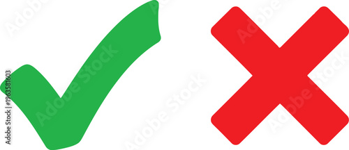 A graphic representation featuring a green checkmark symbol next to a red cross mark symbol set Vector