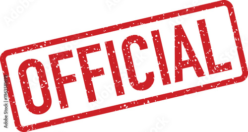 Red grunge rubber stamp prominently displaying the word OFFICIAL within a rectangular border on white