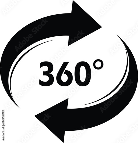 A simple black circular arrow icon representing a three hundred sixty degree view rotation concept Vector