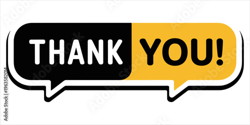 Thank You Speech Bubble in Black and Yellow with White Text Keywords: thank you, gratitude, appreciation, speech bubble, text