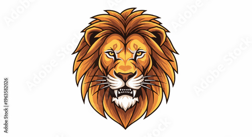 Fierce lion head with flowing mane, bared teeth, and piercing yellow eyes