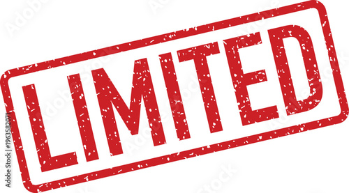Red grunge rubber stamp with the word LIMITED on a clear white surface