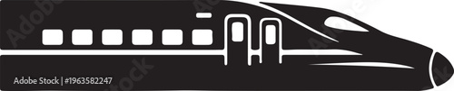 Black silhouette of a high-speed train, representing fast transportation, modern transit, and rail travel, bullet train, transportation system