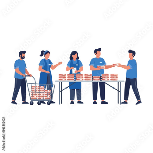 Community volunteers distribute food aid generously during Eid al-Adha celebrations, embodying charitable spirit