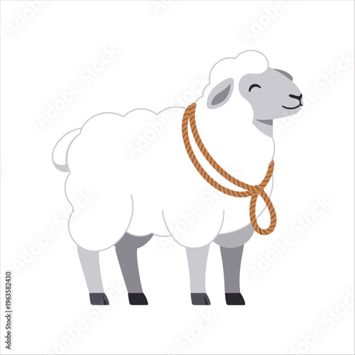Happy Eid al-Adha celebration with a cute sheep illustration on white background