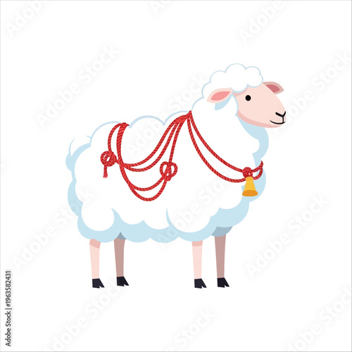 Vector Illustration of a Sheep with Red Rope and Bell for Eid al-Adha Celebration