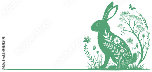 Vector silhouette illustration of an Easter bunny and ornaments for Easter day background