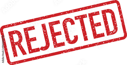 Red textured rubber stamp with the word REJECTED symbolizing refusal or dismissal on a clear white background
