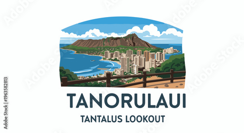 Panoramic view of a coastal city with a large mountain backdrop