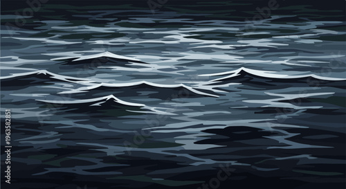 Dark, rippling water surface with subtle light reflections, pixel art style