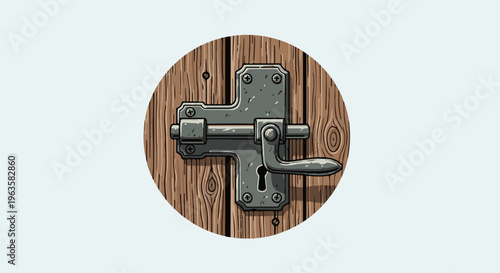 A metal bolt latch with a keyhole on a wooden door