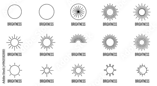 Collection of black line icons representing brightness