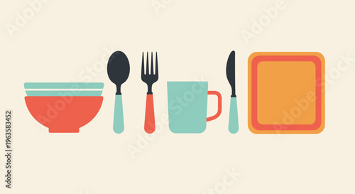Flat Design Kitchen Utensils and Tableware Set