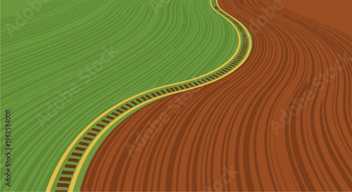 Abstract of green and brown fields with a curved line dividing them