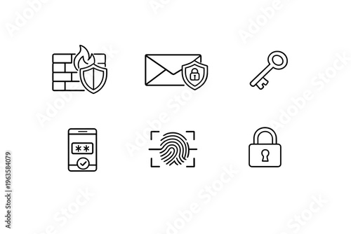 Icons representing different aspects of digital security and protection in modern technology environments