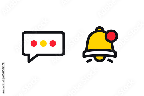 Icons showing message bubble and notification bell in simple design with bright colors