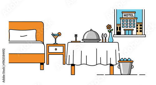 Cozy hotel room with room service and a view of the city hotel building