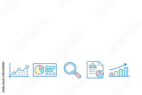 Charts and graphs show data trends and statistics for analysis and decision making in business and research settings in a simple design