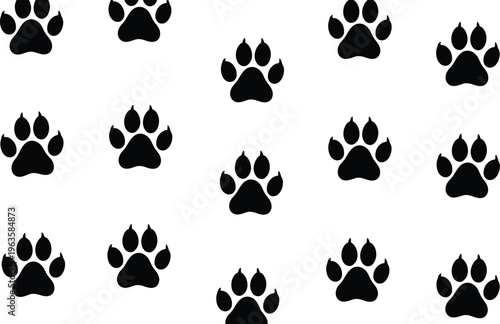 Seamless Pattern of Dog Paw Prints Silhouette Featuring Animal Footprints for Pet Shop Veterinary Clinic and Domestic Animal Lovers