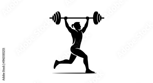 Silhouette of a person lifting a heavy barbell overhead in a dynamic pose